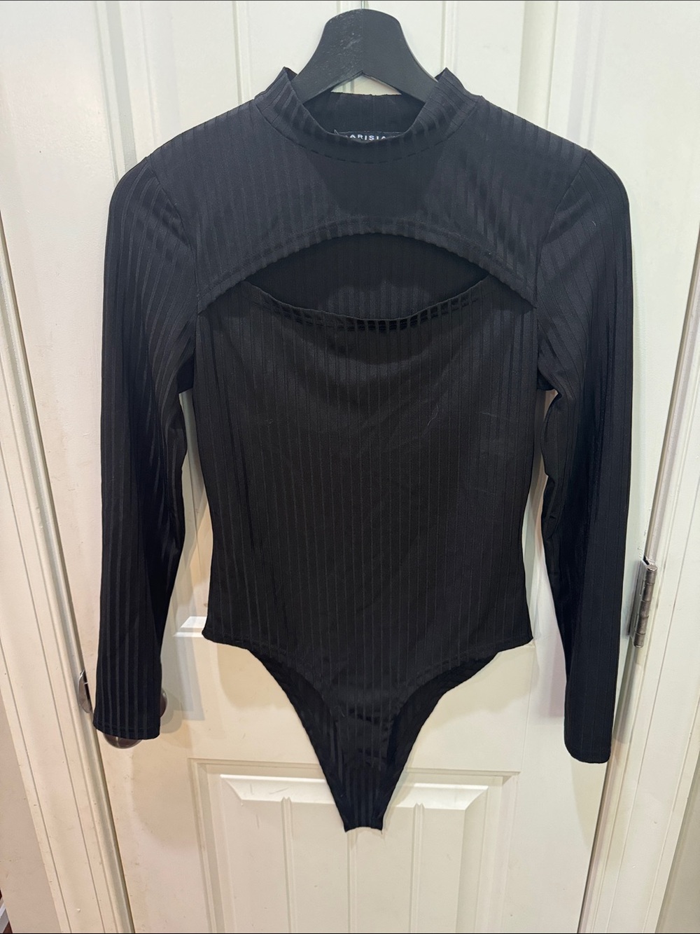 Parisian Black Ribbed Cutout Long Sleeve Bodysuit